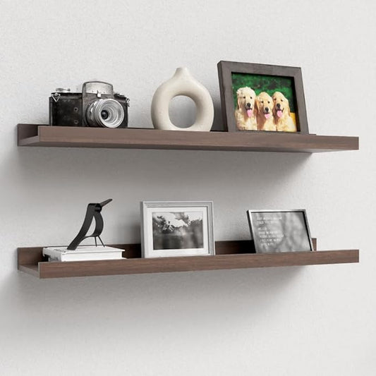 23.6 Inches Long Floating Shelves Wall Mounted, 2 Set Farmhouse Wall Shelf for Bedroom, Nursery Book Shelf with Lip, Picture Ledge Shelf for Wall Decor Living Room Bathroom Kitchen- Walnut-NeatNest