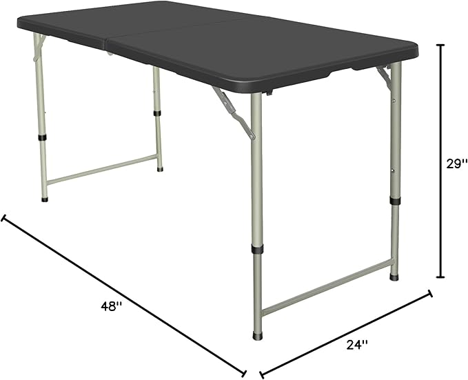 Folding Table 4 Foot Height Adjustable Fold-in-Half Table with Carrying Handle, Small Card Table Indoor Outdoor Use, Black-NeatNest