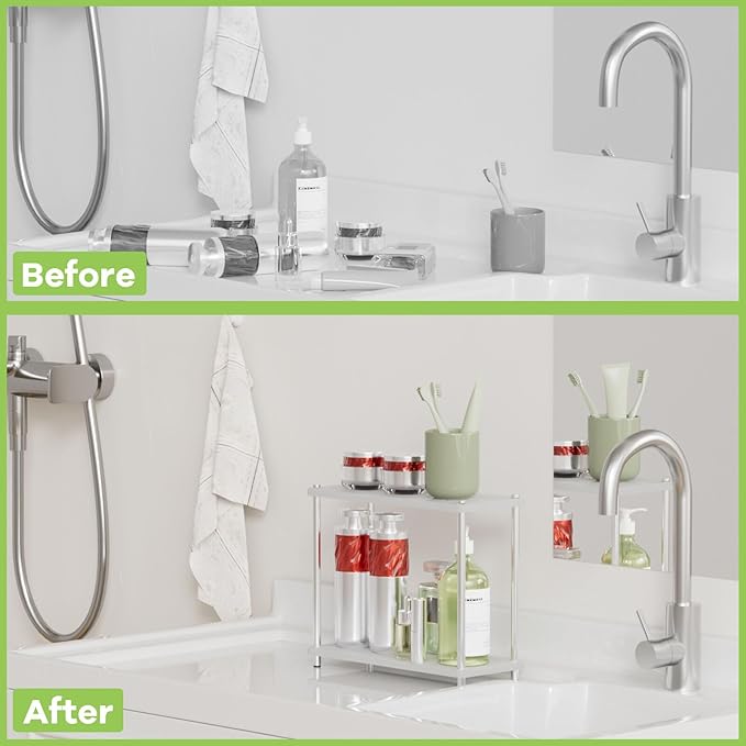 2 Tier Bathroom Organizer and Storage Water Absorbing Stone Bathroom Counter Organizer, Skincare Organizers with Perfume & Makeup