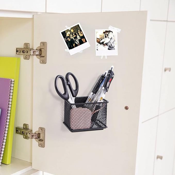 dedoot 4 Pack Magnetic Pen Holder, 3.45x2.3x2.6inch Magnetic Basket Locker Organizer Metal Mesh Pencil Memo Holder for Whiteboard, Fridge, Desk, Offices-NeatNest
