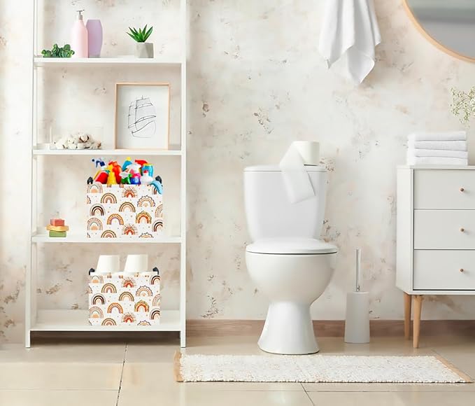 CLOCOR Rectangular Storage Basket Empty,Gift Basket for Kids,Waterproof Toy Bin with Handles,Room Decor(Boho Rainbow)-NeatNest