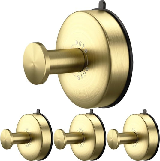 DGYB Suction Cup Hooks Set of 4 Suction Bathroom Hook for Wall Gold Shower Hooks for Inside Shower 304 Stainless Steel Towel Hook for Glass Door Hanging Robe, Loofah, Coats-NeatNest