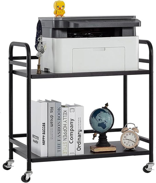 HDANI 2 Tier Under Desk Printer Stand with Storage,Microwave Storage Rack,Metal Rolling Printer Cart with Wheels for Home Office,Utility Storage Cart and Stand,Black