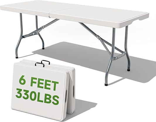 Folding Table 6 Foot - Heavy Duty 330LBS Capacity, Sturdy & Foldable Design with Safety Lock - Portable Tables Folding for Camping, Party, Indoor & Outdoor Use, 2 Pack-NeatNest