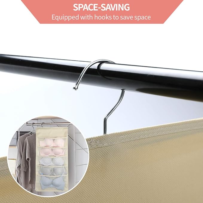 Enlarged Closet Hanging Bra Organizer with Rotating Metal Hanger, Dual Sided Wall Shelf Wardrobe Mesh Pockets Hanging Storage Bag for Bra Socks Underwear Underpants-NeatNest
