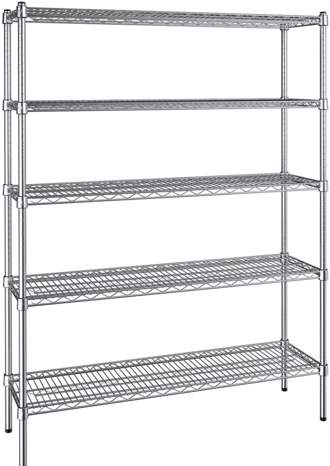 14" x 48" NSF Chrome 5-Shelf Kit with 72" Posts, Commercial Storage Rack Unit, Heavy Duty Storage Shelving, Wire Shelving Kit, Adjustable Rack Strong Steel, Multipurpose Wire Shelf