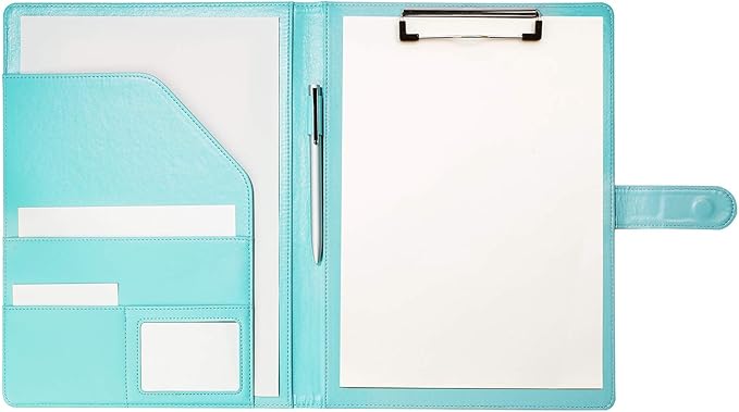 Clipboard Folder Padfolio, Writing Portfolio Faux Leather Clipboards with Cover for Legal Pad Holder Letter Size A4 8.5 x 11 for Business Conference Notepad Clip Boards (Pale Turquoise)-NeatNest