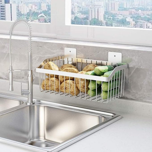 Kitchen Storage Metal Wire Fruit Basket - SUS304 Stainless steel Organizer Storage Bin Baskets for Bathroom - Space Saving Design for Pantry Organization （Silver）-NeatNest
