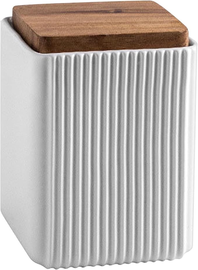 Ceramic Storage Jars Modern Elegant Highly Polished Airtight Storage Canisters with Lid Whiteware Food Stroage Jar for Kitchen Spice Tea Vanilla Sugar Coffee Beans (White-750ML)-NeatNest