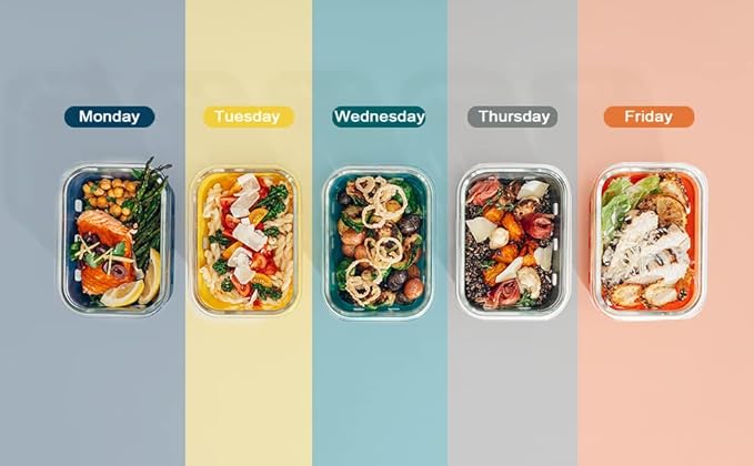 Glass Food storage container with Glass lids Bento Box Set Lunch box Eco Friendly Meal Prep Containers Airtight – Plastic Free, silicon sleeve BPA Free 4.4cup/ 5 * 1050ml
