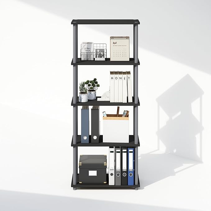 Furinno Turn-N-Tube 5-Tier Multipurpose Compact Bookcase, Black/Grey-NeatNest