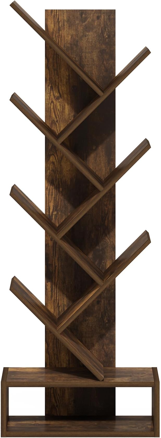 Furinno Tree Bookshelf 7-Tier Floor Standing Tree Bookcase with Bottom Shelf, Amber Pine