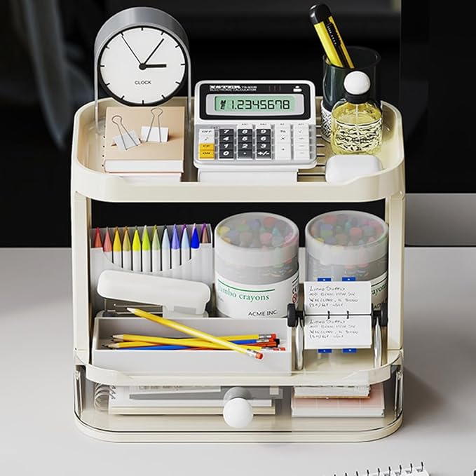 3-Tier Desk Organizers & Dispensers，Mail Holder for Office Desk Organization，Kitchen Spice Rack or Bathroom Countertop Organizer, Gift for Teachers, Classmates, and Friends (Beige)-NeatNest