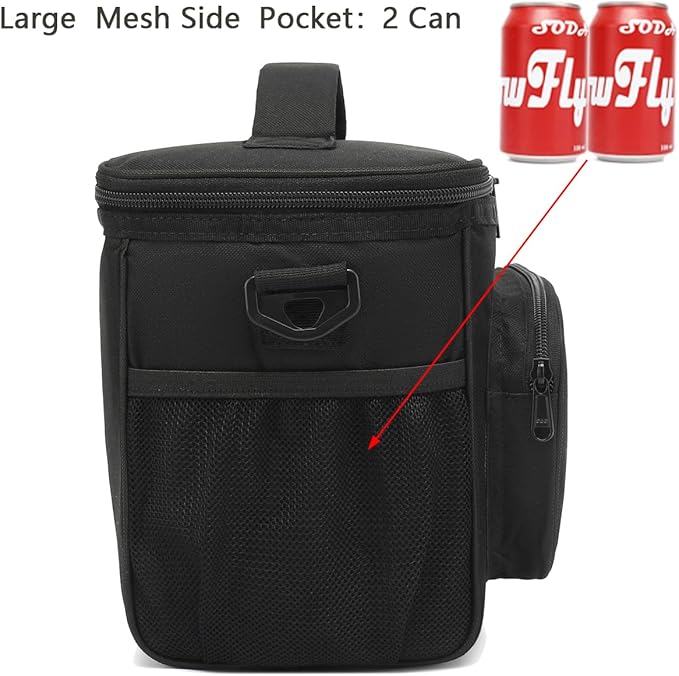 FlowFly Insulated Reusable Lunch Bag Adult Large Lunch Box for Women and Men with Adjustable Shoulder Strap,Front Zipper Pocket and Dual Large Mesh Side Pockets, Black-NeatNest