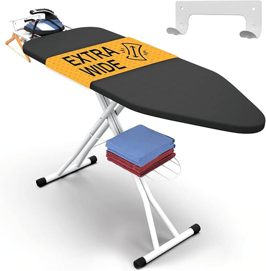 Xabitat Full Size Ironing Board 57" X 18" with Wall Mount Hanger, Full Metal Construction Iron Board, Built in Iron Caddy, Heat & Scorch Resistant Fabric, Cord Holder, Anti-Skid Feet, Heavy Duty