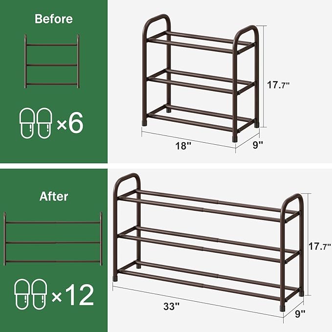 Expandable Shoe Rack for Closet, 3-Tier Shoe Organizer for Closet, Metal Adjustable Black Shoe Shelf Storage Organizer, Free Standing Shoe Rack for Entryway-NeatNest