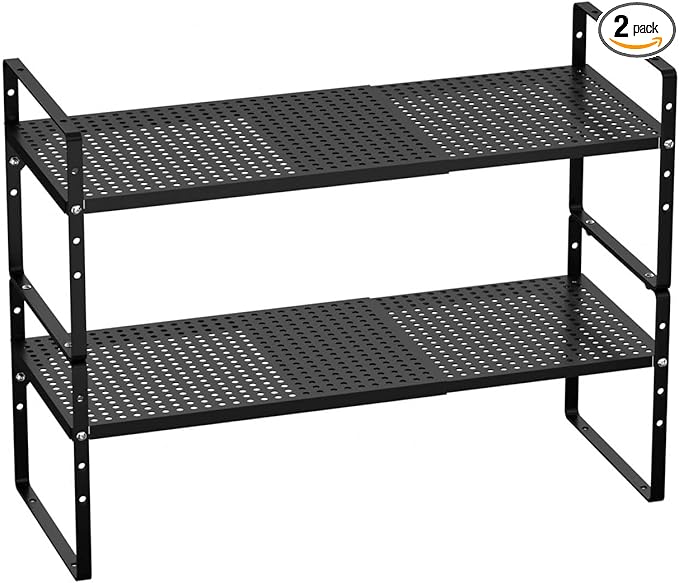 Cabinet Organizer Shelves,Expandable Spice Racks,Stackable Countertop Shelves for Pantry Counter Cupboard Inside Cabinet,Kitchen Under Sink Storage Shelf Racks,Black,2 Packs-NeatNest