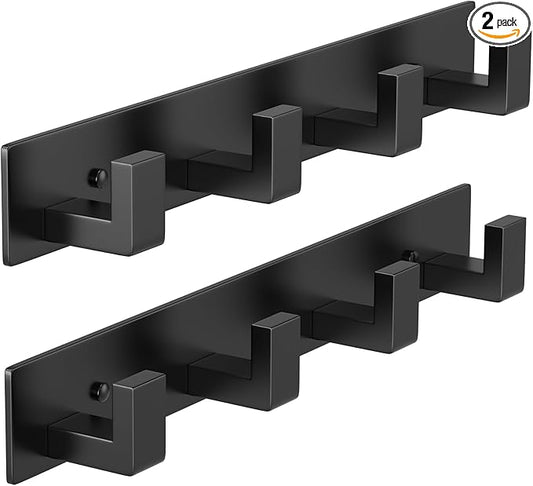 PMMASTO Coat Rack Wall Mount, Coat Hooks Wall Hooks for Hanging, Stainless Steel Coat Hanger Towel Hooks for Bathrooms, Coat Rack Hat Rack (Black 4 Hooks, 2 Pack)-NeatNest