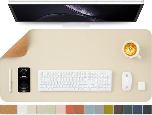 Cork Desk Mat - Dual-Sided Desk Pad for Office and Home - Desk Organization and Accessories - Ideal for Large Mouse Pad and Desk Mats on Top of Desks(Beige,36"x 17")-NeatNest