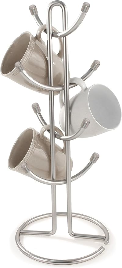FitWell Mugs Holder, Mug Tree, Coffee Mug Holder, Coffee Mug Tree, Mug Organizer for Cabinet, Mug Holder Stand, Coffee & Tea Cup Storage Rack (Satin Nickel, 8 Mugs Holder (17.5"H))-NeatNest