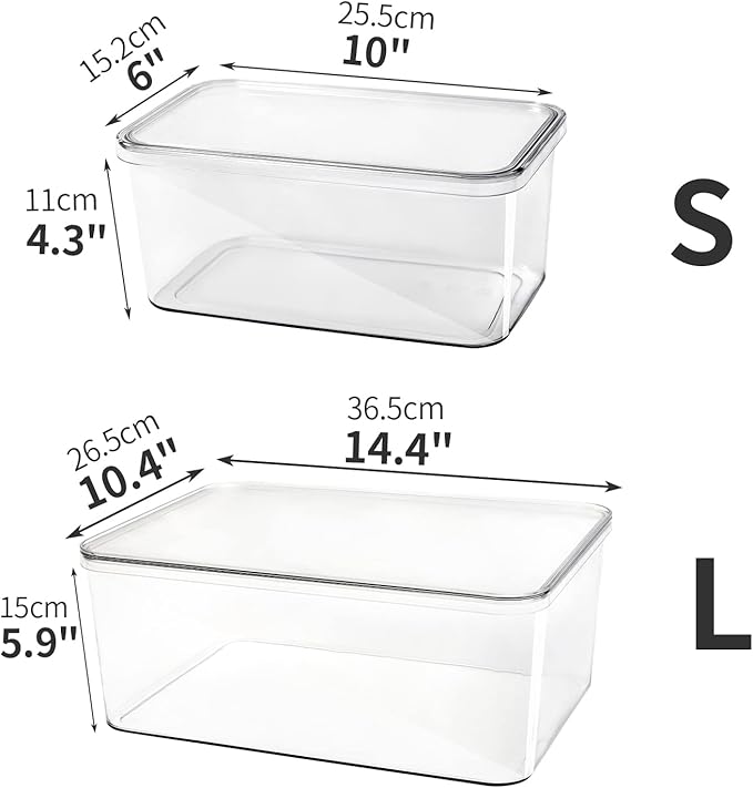 Clear Storage Bins With Lids,5 Packs Food Storage Organizer,Cabinet Storage Basket for Clothing, Towels, Cosmetics, Kitchen Storage Containers,Transparent Pantry Containers (3L+2S)-NeatNest