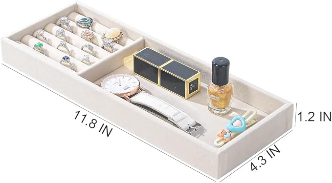 2Pcs Desk Drawer Storage Tray, Nightstand Organizer, Necklace Bracelet Ring Earring Jewelry Display, Grid Table Organizer Holder for Sunglass, Phone, Watch, Perfume (2 grid)/Beige-NeatNest