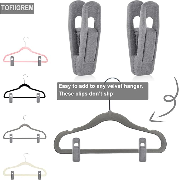 Grey Velvet Clips for Velvet Hangers - 20 PCS Gray Non Slip Velvet Hanger Clip, Pants Hanger Velvet Clips Fit for Slim Velvet Hangers, Clothes-pins for Grey Velvet Hangers-NeatNest