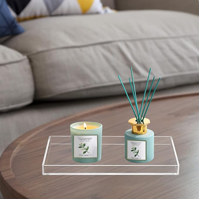 Bigfety Acrylic BathroomTray for Counter, Handmade Clear Trays Sturdy Organizer for Cup, Sponge, Soap, Plant (Large, Clear)-NeatNest