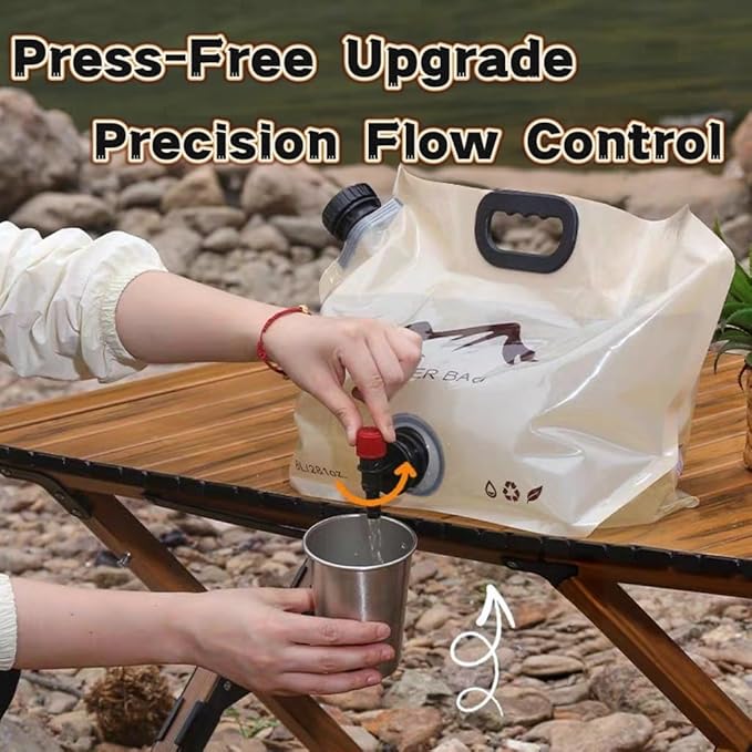 Collapsible 2-Gallon Water Jug Portable Camping Bag with Leak-Proof Spigot Durable BPA-Free 8L Collapsible Water Container for Hiking Camping Emergency Prep (Beige)-NeatNest