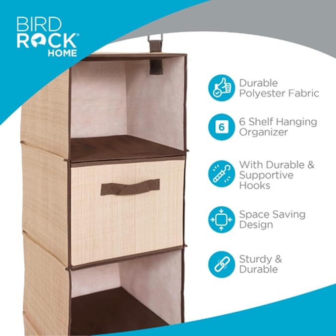 Internet's Best Hanging Closet Organizer with 3 Drawers - 6 Shelf Fabric Storage Organizer for Clothes, Sweaters, Shoes, Accessories - College Dorm Essentials, Small Room Dresser for Kids - Beige-NeatNest