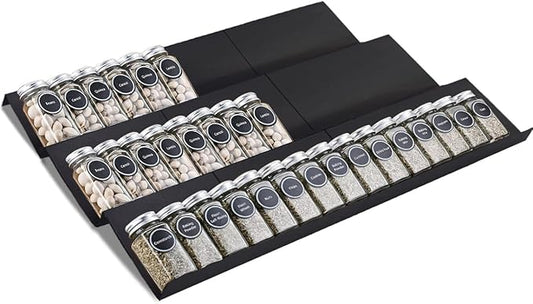 Expandable Spice Drawer Rack Organizer Insert for Kitchen Cabinet - Multi Tier Adjustable Spice Storage Shelf for Seasoning and Jar, Pack of 9-NeatNest