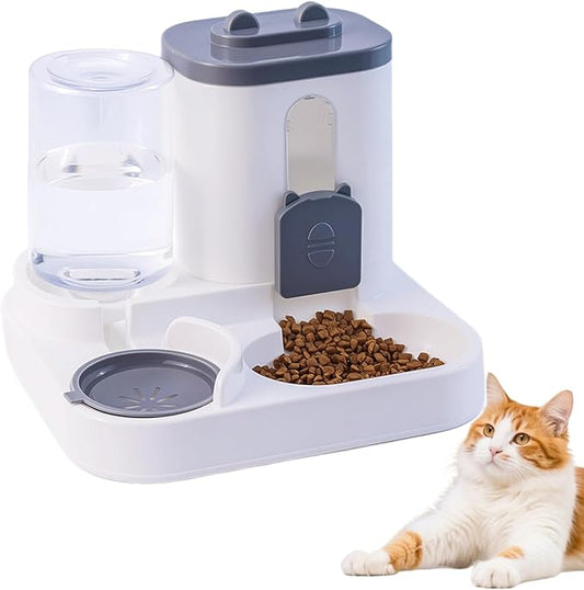 Gravity Cat Feeder and Water Dispenser, 2 in 1 Automatic Cat Feeder, 2 Pack Large Capacity Self Feeding for Small Medium Dog Puppy Kitten （Grey）-NeatNest