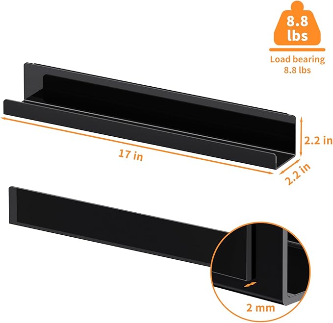 Carmanon Magnetic Book Shelf for Whiteboard, Reusable Acrylic Book Display Shelf with Strong Adsorption Capacity, Magnetic Book Holder for Classroom Refrigerator Office Teacher Kids, Black-NeatNest
