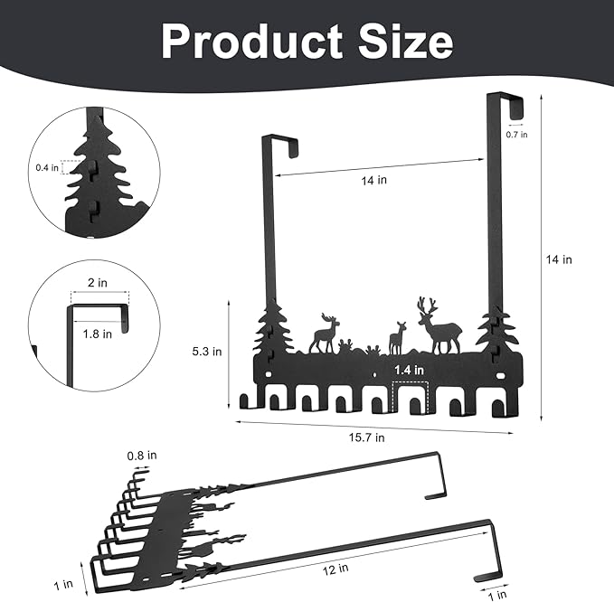 2 Pack Over Door Clothes Hanger Shower Room Over Door Hooks Black 8 Hooks