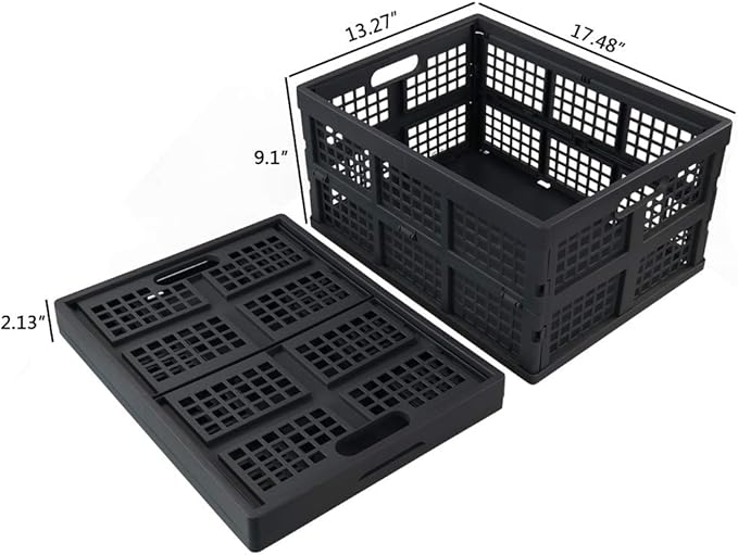 Ggbin 34 Liter Folding Plastic Containers, Grey Plastic Crate, 2 Packs