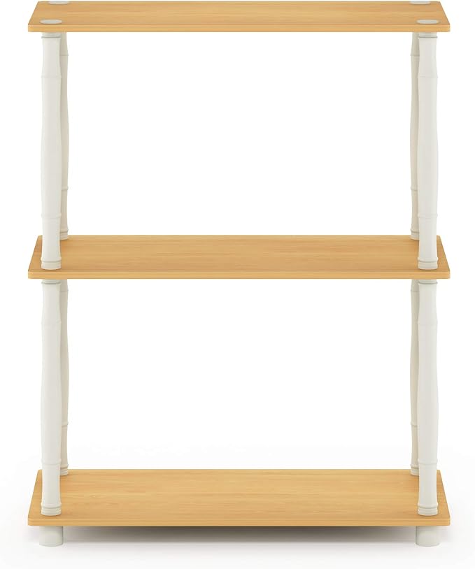 Furinno Turn-N-Tube 3-Tier Compact Multipurpose Shelf Display Rack with Classic Tube, Beech/White-NeatNest