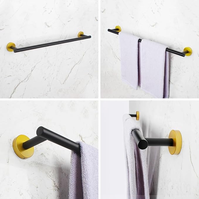 24-Inch Bath Hand Towel Bar SUS 304 Stainless Steel Towel Rack Holder for Bathroom Wall Mount Black & Gold