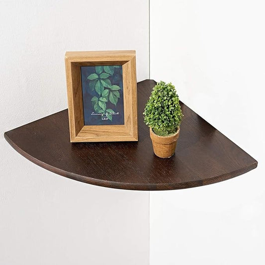 Corner Shelf,12inch Walnut Solid Wood Floating Corner Shelves Wall Mount Round End Floating Speaker Rack with Wire Hole for Small Plant for Bedroom Kitchen-NeatNest