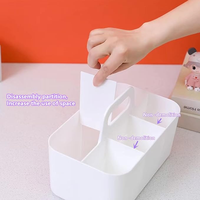 Feadily (2 Pack Plastic Shower Caddy Portable, Portable Basket with Handle Storage Organizer, Stackable 5 Compartments, 9.76" x 6" x 6.7", White-NeatNest