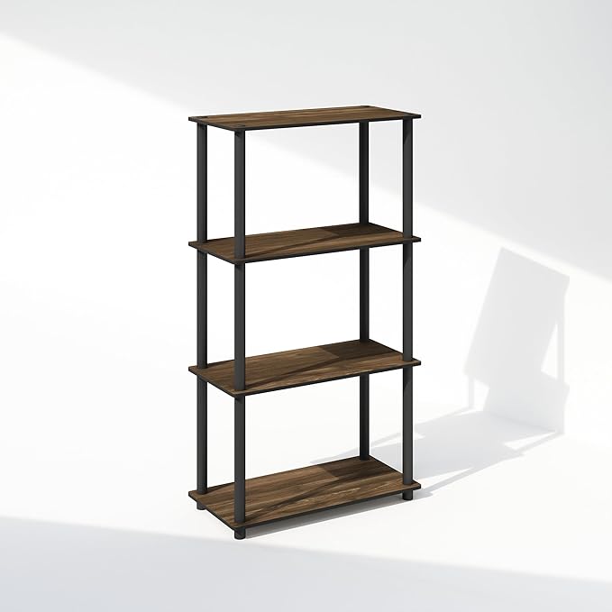Furinno Turn-N-Tube 4-Tier Multipurpose Bookshelf, Bookcase, Columbia Walnut/Black-NeatNest