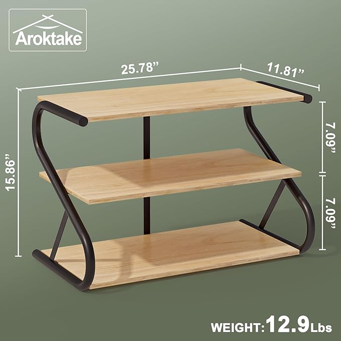 Shoe Rack, Z-Frame Wooden 3-Tier Shelf with Durable Metal Shelves, Shoe Organizer for High Heels, Hallway, Living Room, Closet, Bedroom (Natural Wood)-NeatNest