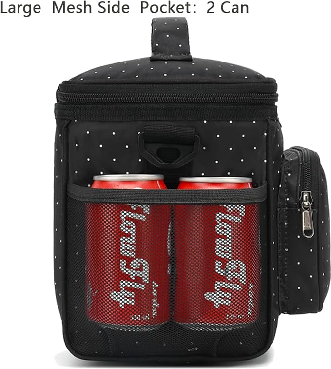 FlowFly Insulated Reusable Lunch Bag Adult Large Lunch Box for Women and Men with Adjustable Shoulder Strap,Front Zipper Pocket and Dual Large Mesh Side Pockets,Dot-NeatNest