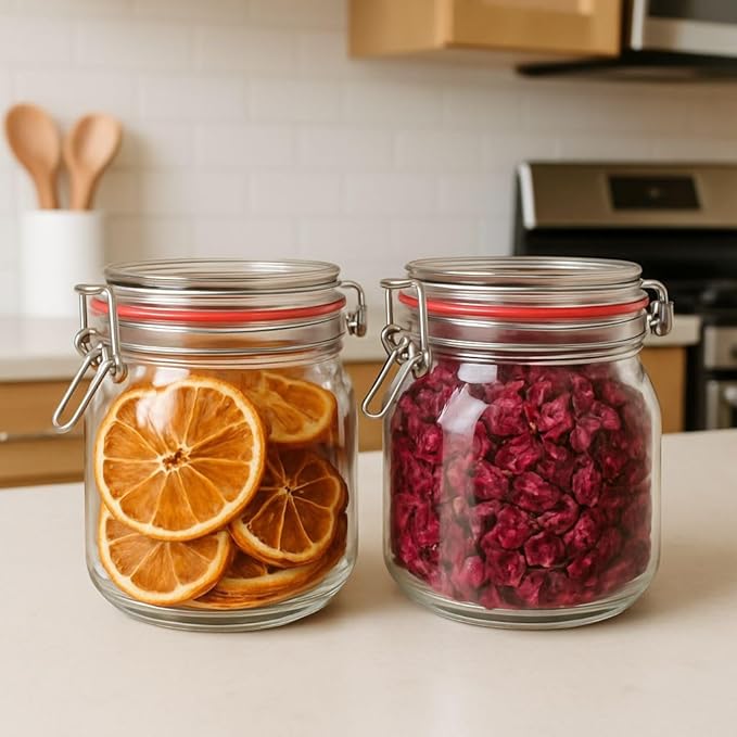 Generic Set of 2 airtight wide mouth glass jar with lid 17oz 0.5 liter Clear Glass Kitchen, Pantry Organizer. Keep your food, grains coffee, tea, cookies and candies dry, fresh. (Oval PC11002-F)