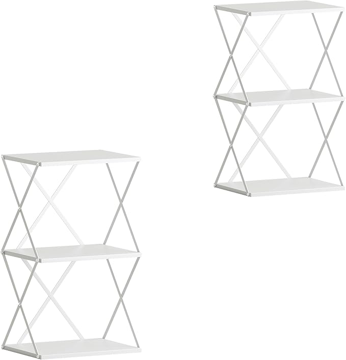 3-Tier End Table Set of 2 Small Side Table Tall Bedside Night Stand with Storage Sofa Side desks for Living Room Bedroom Office Bathroom Small Space White ET-03W-2