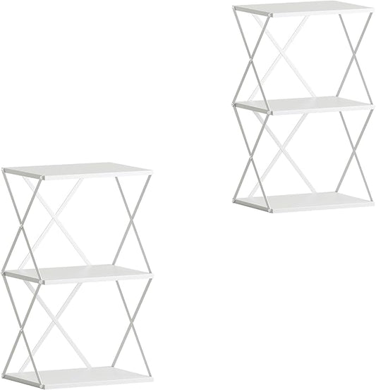 3-Tier End Table Set of 2 Small Side Table Tall Bedside Night Stand with Storage Sofa Side desks for Living Room Bedroom Office Bathroom Small Space White ET-03W-2