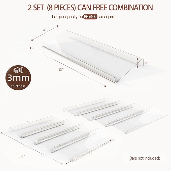 Drawer Organizer Set,4 Tier- 8 Pack Acrylic Seasoning Organizer, Spice rack Organizer for Cabinet , Makeup Organizer,Expandable From 13'' to 26'' Trays with Angled Dividers for Vanity Drawer,Bathroom