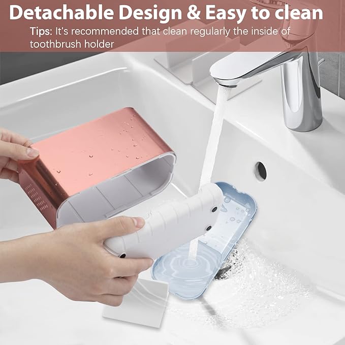 Boperzi Toothbrush Holders for Bathrooms Countertop, Electric Tooth Brush Holder with Adjustable Dividers, Detachable Anti-Slip Large Toothpaste Caddy Organizer Storage for Shower, Family, Kids, Pink-NeatNest