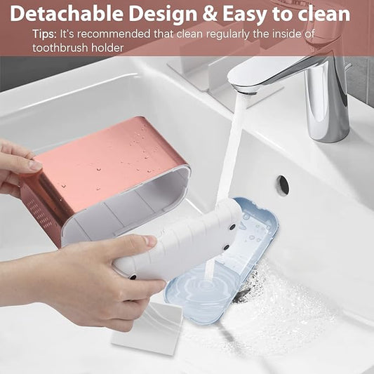 Boperzi Toothbrush Holders for Bathrooms Countertop, Electric Tooth Brush Holder with Adjustable Dividers, Detachable Anti-Slip Large Toothpaste Caddy Organizer Storage for Shower, Family, Kids, Pink-NeatNest