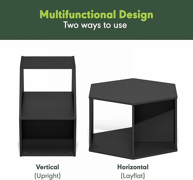 Furinno Modern Hexagonal Coffee Table, Unique Coffee Table, Center Table with Open Storage Shelf, Americano-NeatNest