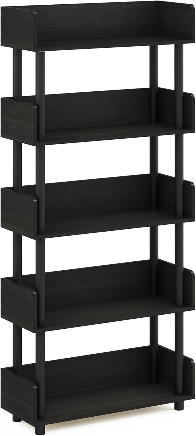 Furinno Turn-N-Tube 5-Tier Multipurposes Display Rack, Open Shelf Rack/Storage with Back & Side Panel, Espresso-NeatNest
